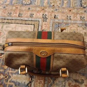 Gucci GG Canvas Handbag with Red and Green Stripe